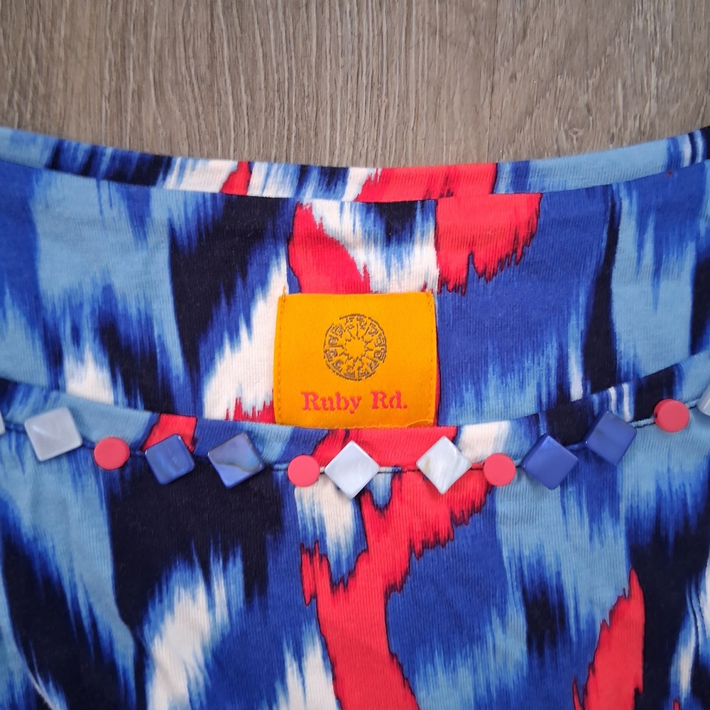 Ruby Rd. Blue And Red Patterned Blouse - image 1